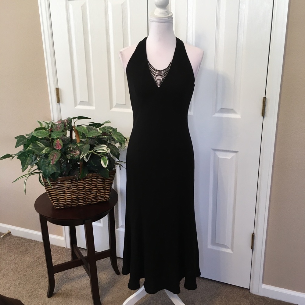 Evan-Picone Black Beaded Halter Dress/Gown, Sz 6
